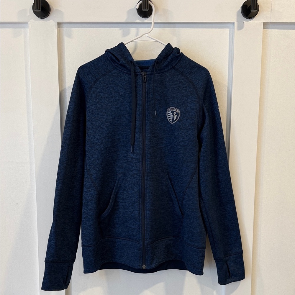 ADIDAS Sporting KC Navy Blue Zip-Up Hoodie